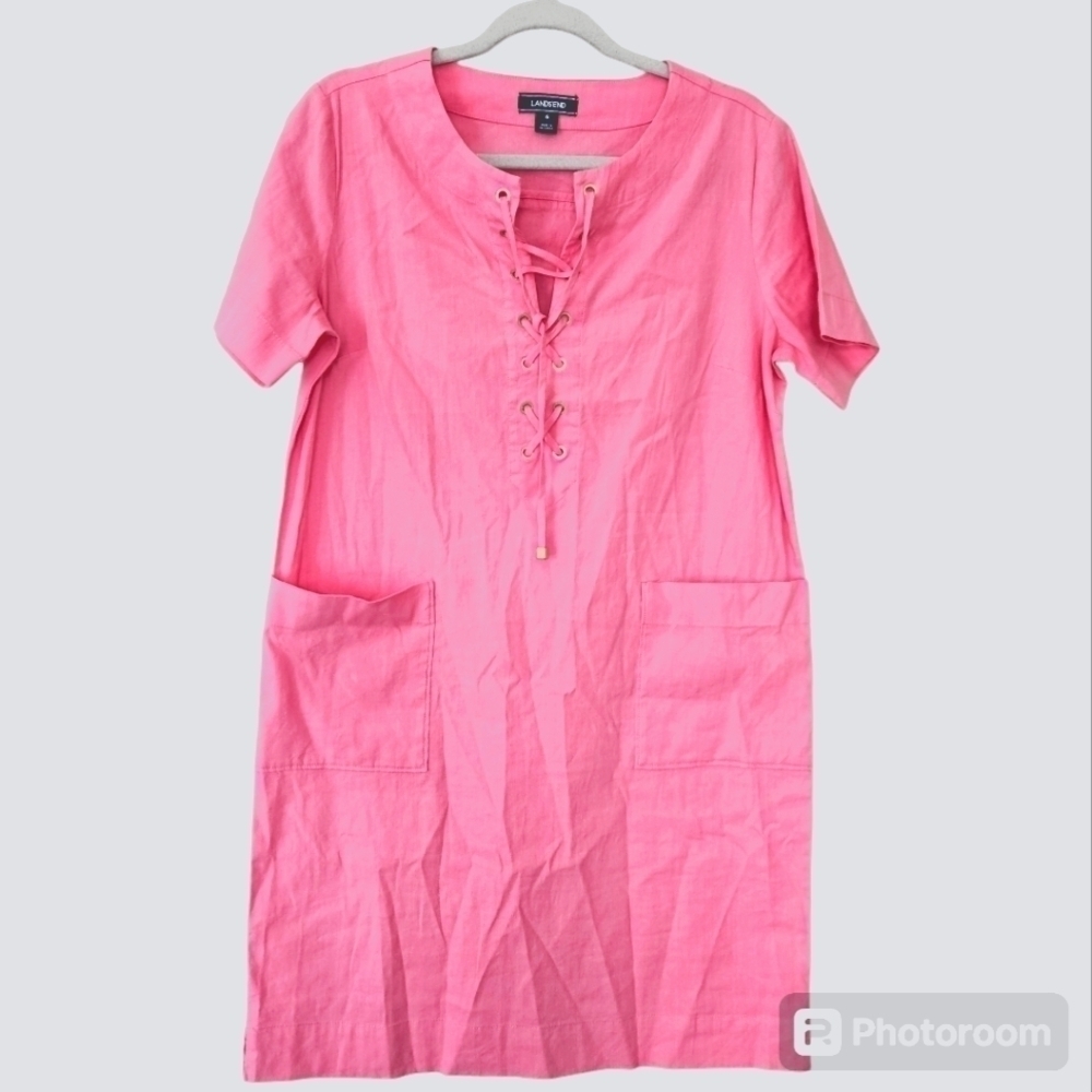 Lands' End Pink Lace-Up Shift Dress